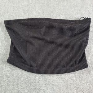 FOREVER 21 Top Womens Medium Black Crop Sequin Ribbed Off the Shoulder Pullover